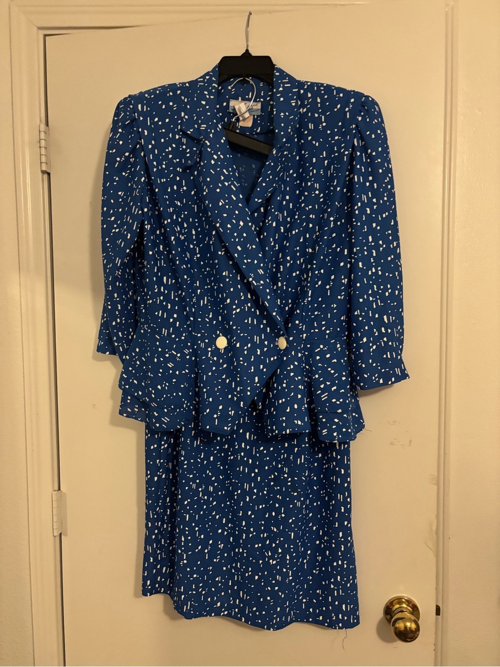 Vintage 80s Blue Printed Women's Skirt Suit